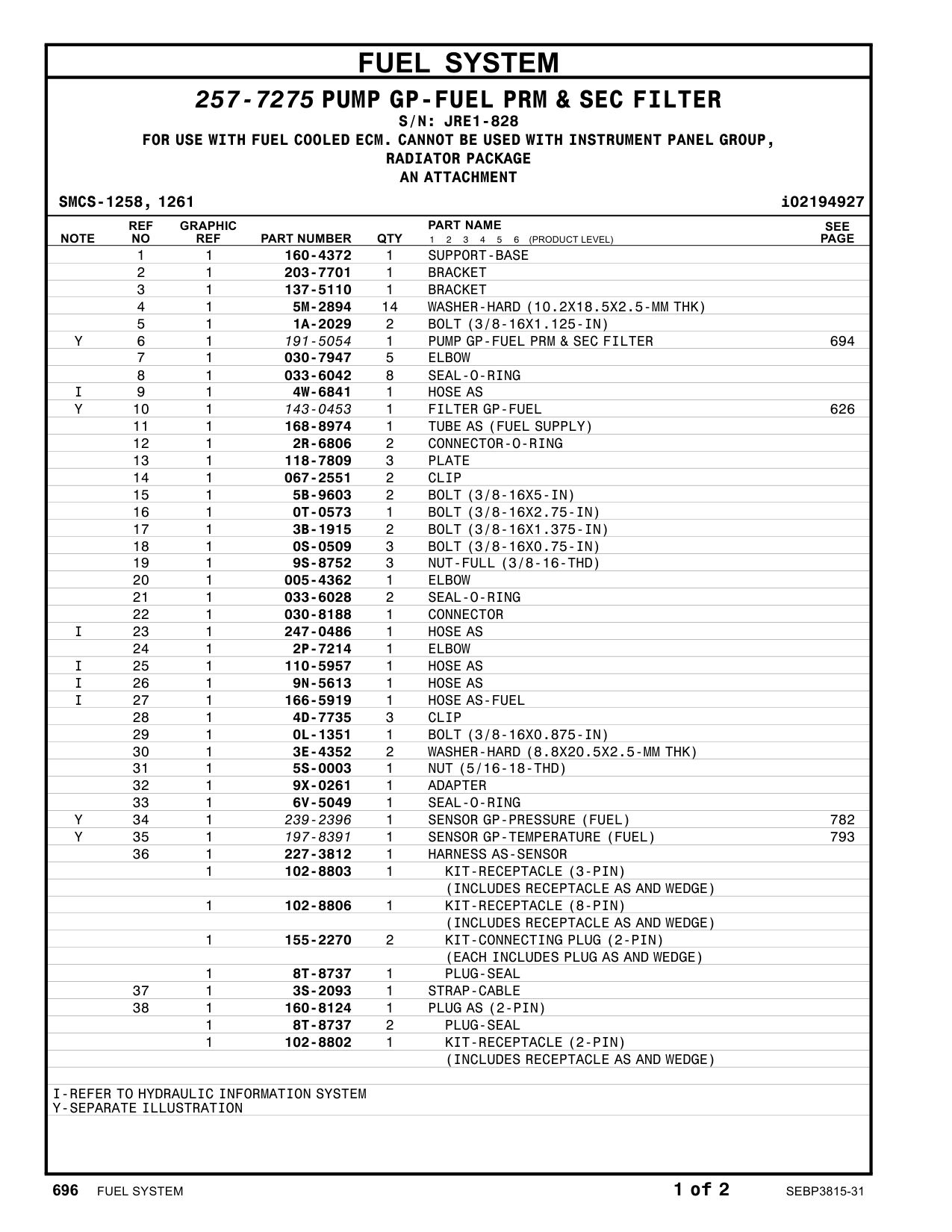 203-7701 BRACKET · S/N JRE1-828 CAT parts manual diagram