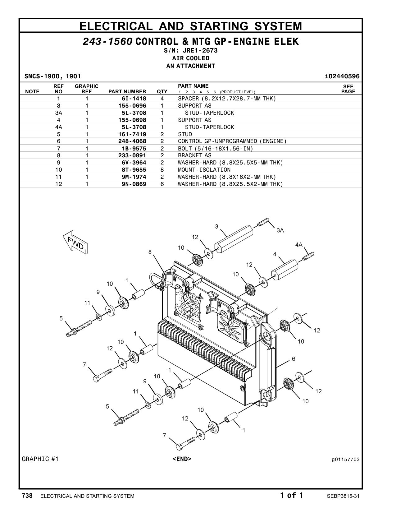 248-4068 CONTROL GP-MACHINE · S/N JRE1-2673 CAT parts manual diagram