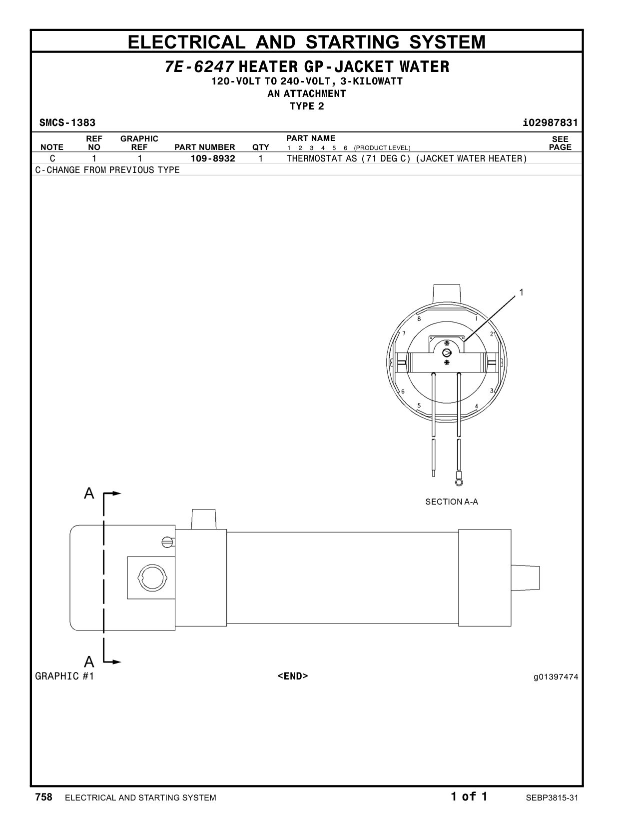109-8932 - THERMOSTAT AS (71 DEG C) (JACKET WATER HEATER)