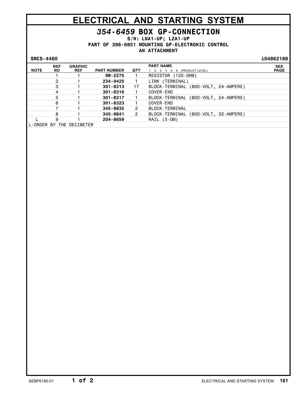 301-8317 BLOCK-TERMINAL (800-VOLT, 24-AMPERE) CAT parts manual diagram