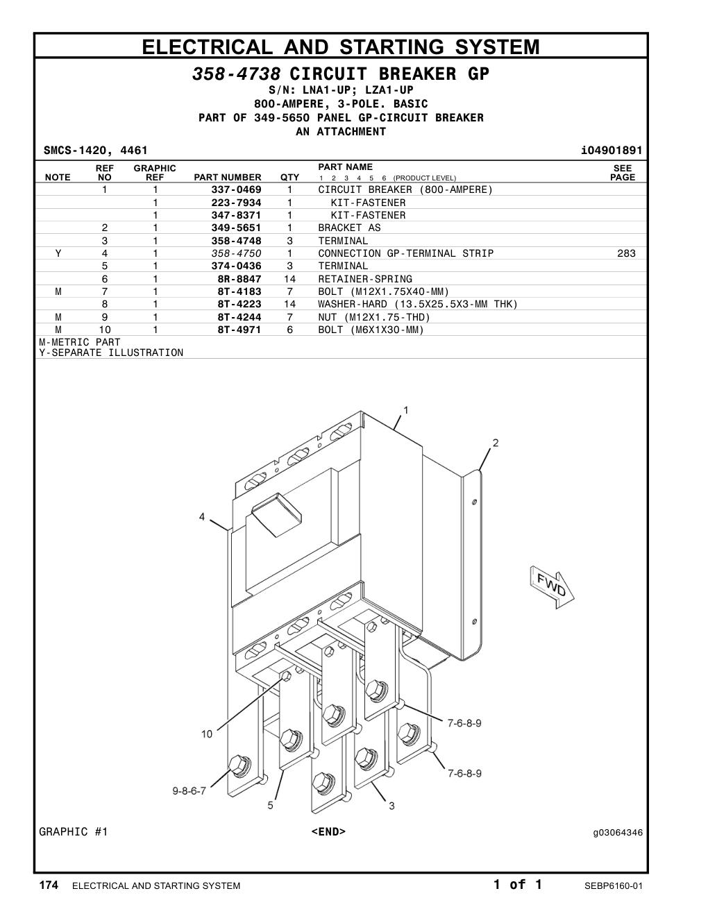 337-0469 CIRCUIT BREAKER (800-AMPERE) CAT parts manual diagram