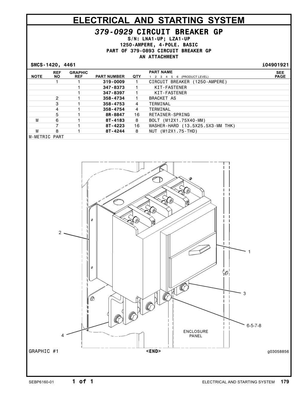 319-0009 CIRCUIT BREAKER (1250-AMPERE) CAT parts manual diagram