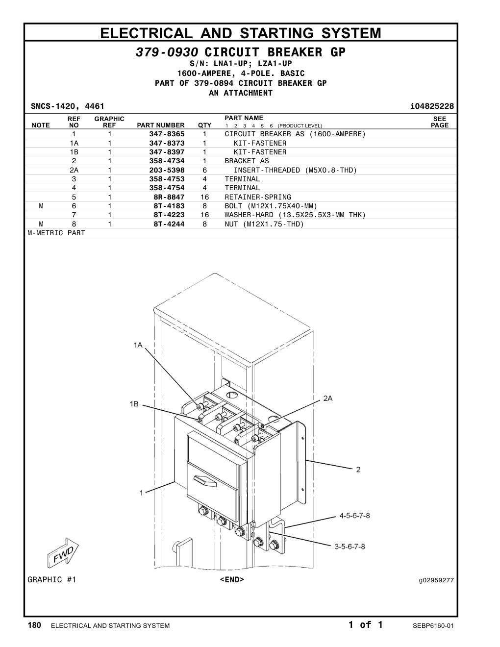 347-8365 CIRCUIT BREAKER AS (1600-AMPERE) CAT parts manual diagram