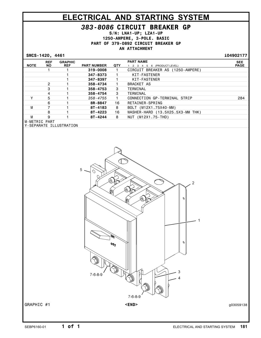 319-0008 CIRCUIT BREAKER AS (1250-AMPERE) CAT parts manual diagram