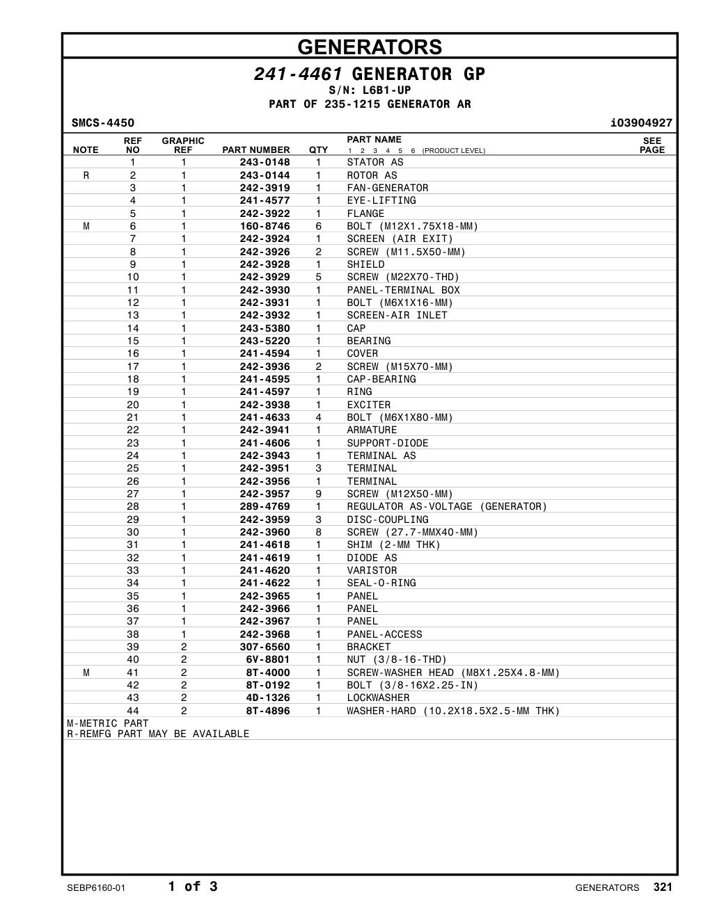 243-0148 STATOR AS · S/N L6B1-UP CAT parts manual diagram