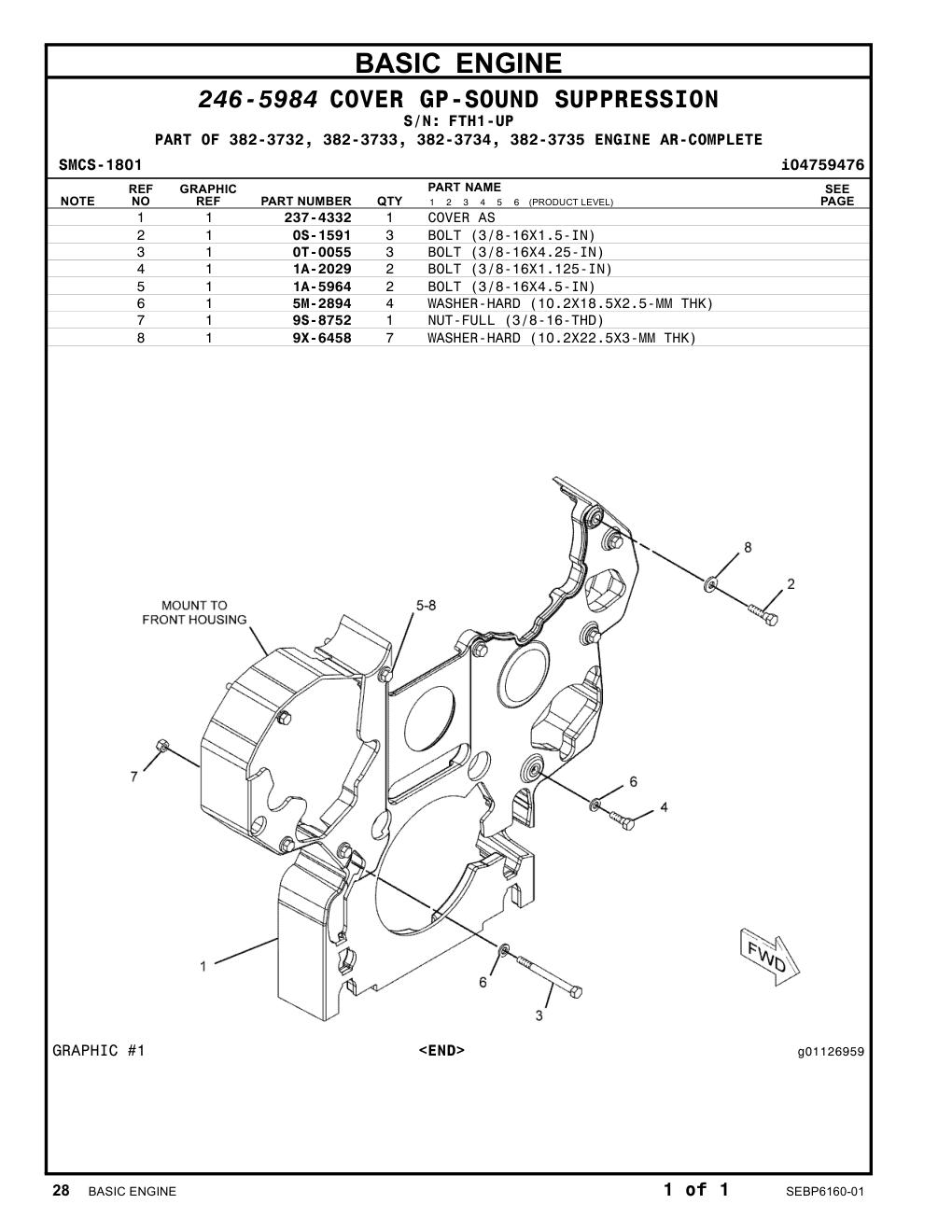 237-4332 COVER AS · S/N FTH1-UP CAT parts manual diagram