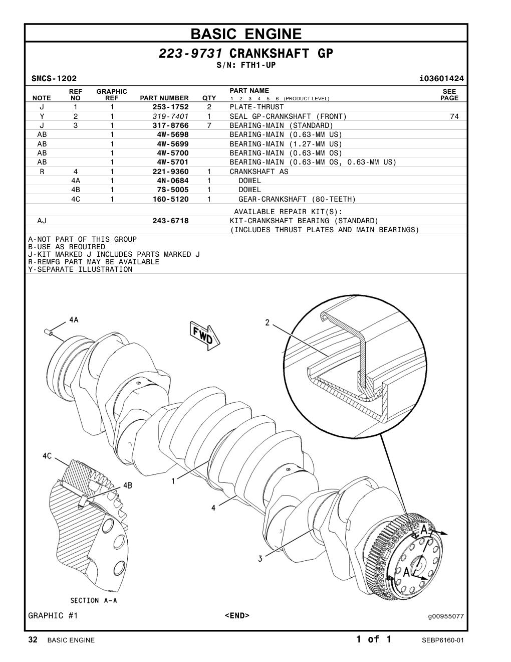 243-6718 - KIT-CRANKSHAFT BEARING (STANDARD) (INCLUDES THRUST PLATES AND MAIN BEARINGS)