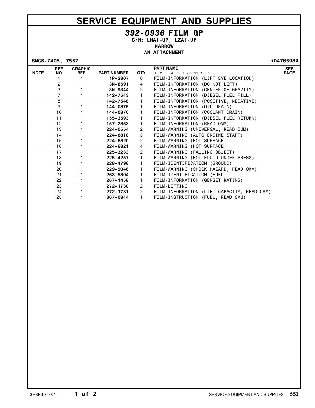 224-6820 FILM-WARNING (HOT SURFACE) CAT parts manual diagram