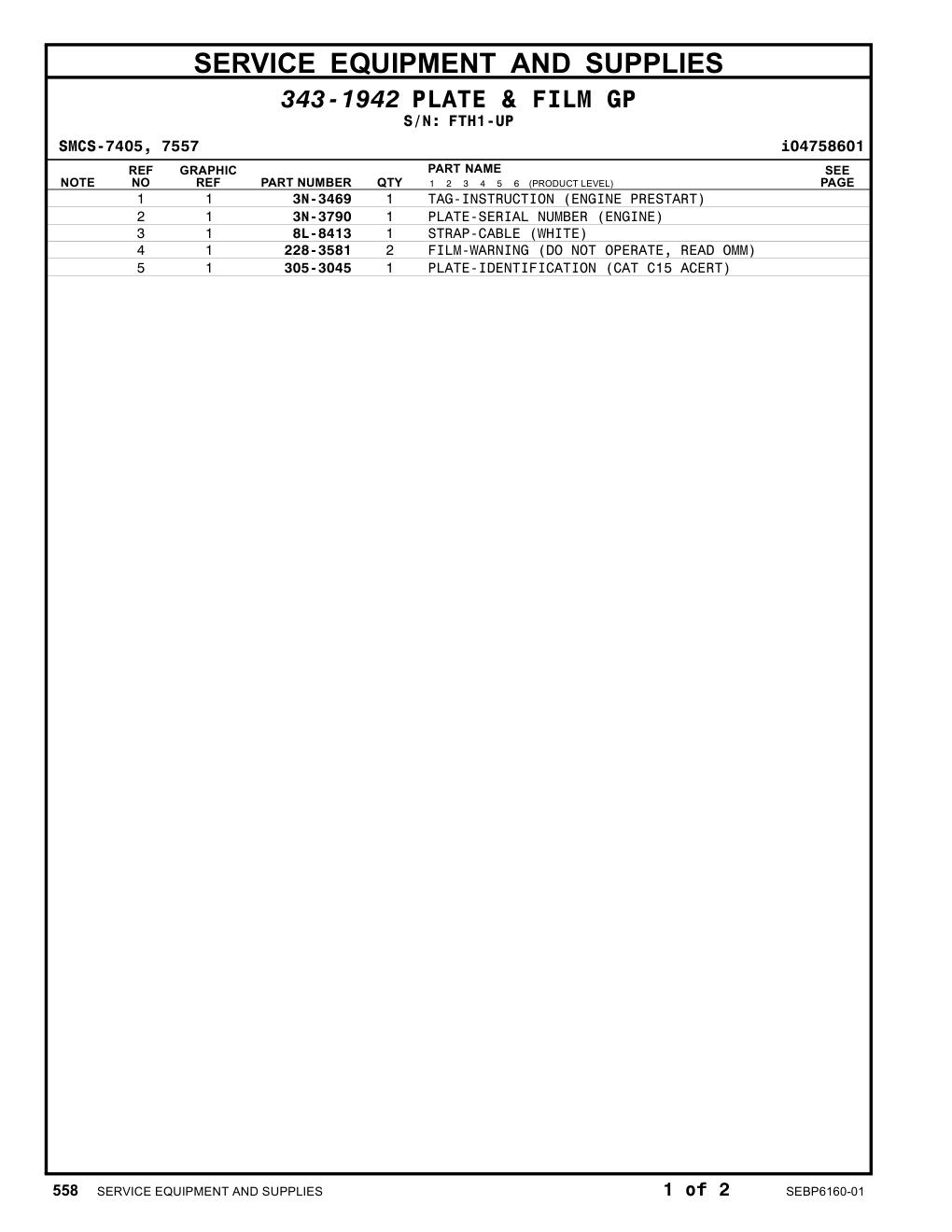 305-3045 PLATE-IDENTIFICATION (CAT C15 ACERT) · S/N FTH1-UP CAT parts manual diagram