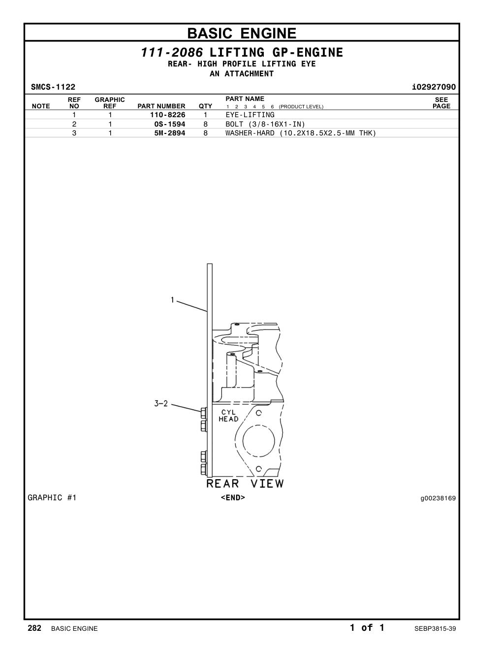 110-8226 EYE-LIFTING CAT parts manual diagram