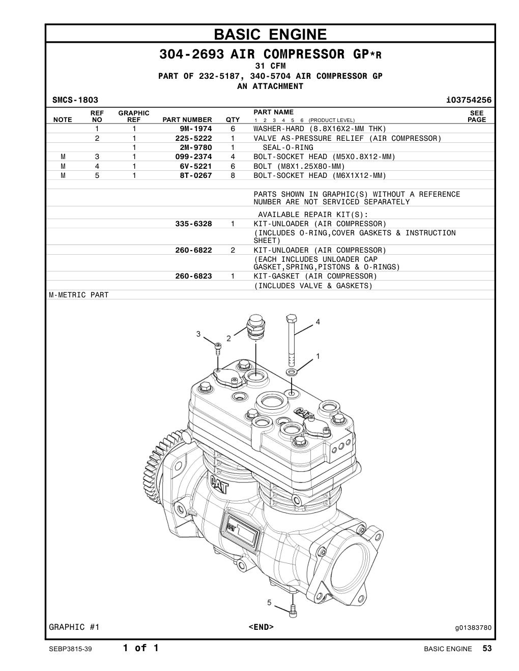 335-6328 KIT-UNLOADER (AIR COMPRESSOR) (INCLUDES O-RING,COVER GASKETS & INSTRUCTION SHEET) CAT parts diagram