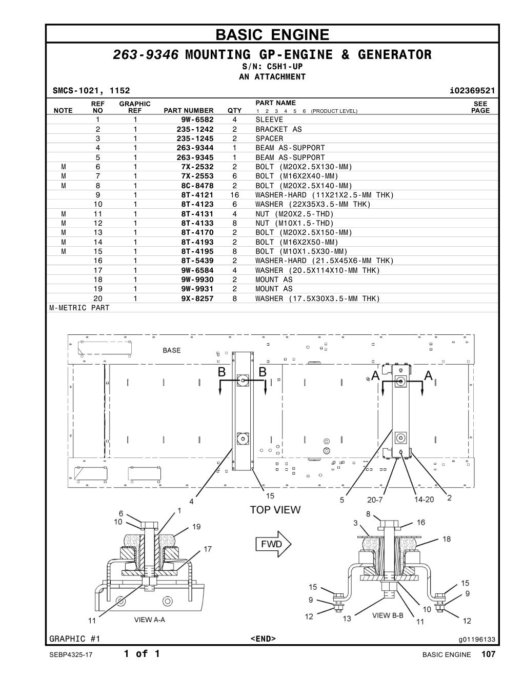 263-9345 BEAM AS-SUPPORT · S/N C5H1-UP CAT parts manual diagram
