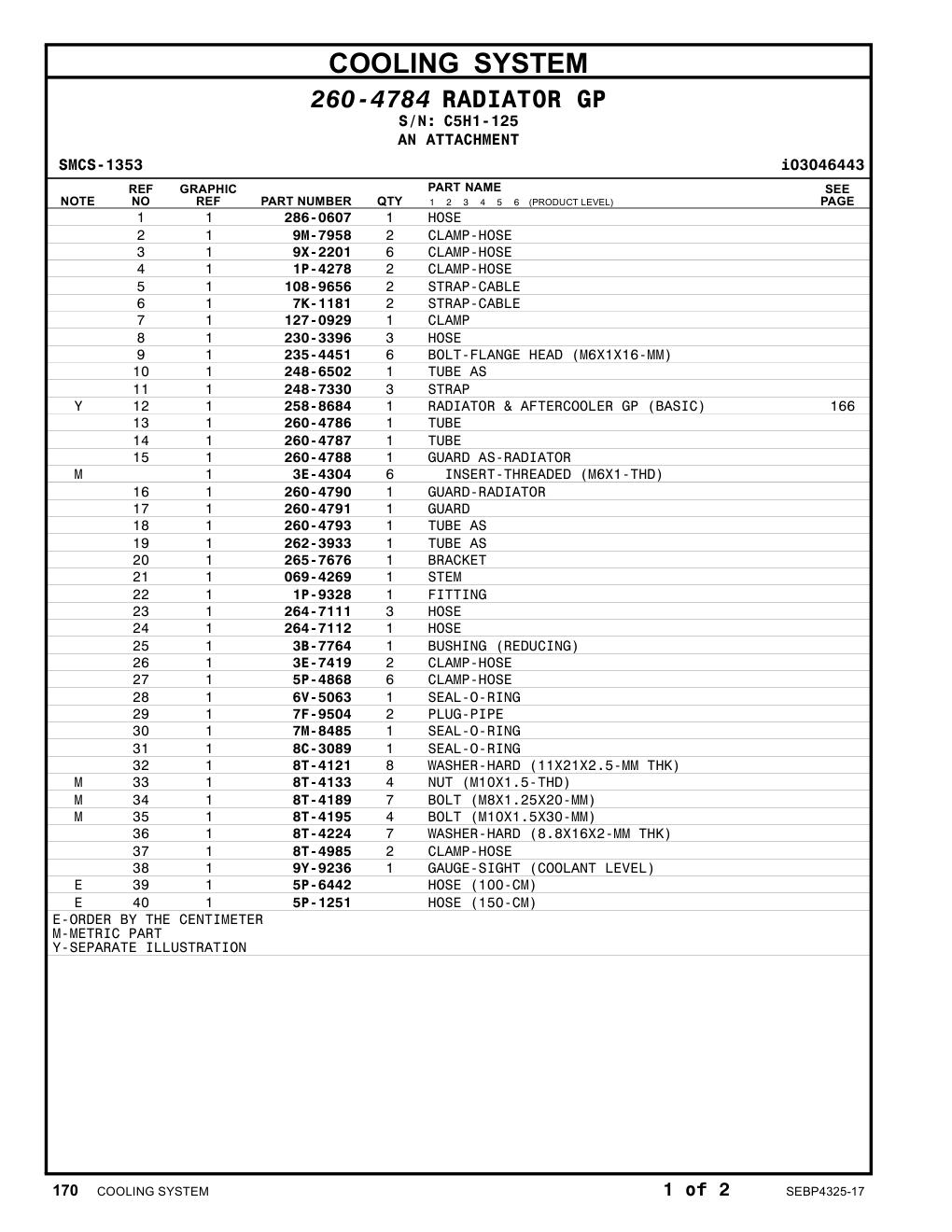 260-4790 GUARD-RADIATOR · S/N C5H1-125 CAT parts manual diagram
