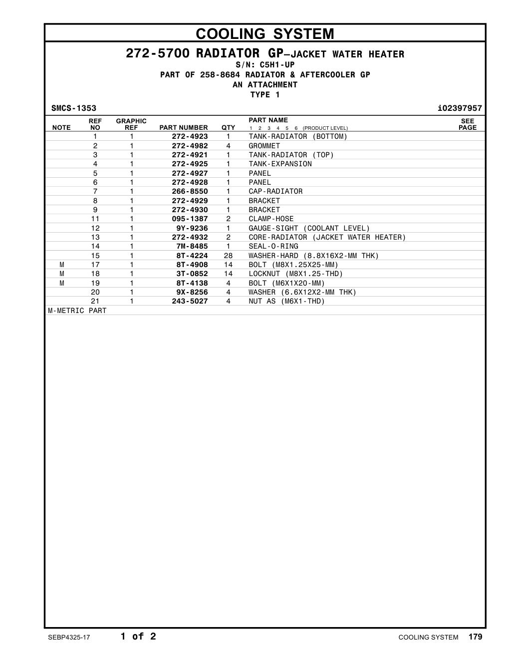 272-4932 CORE-RADIATOR (JACKET WATER HEATER) · S/N C5H1-UP CAT parts manual diagram