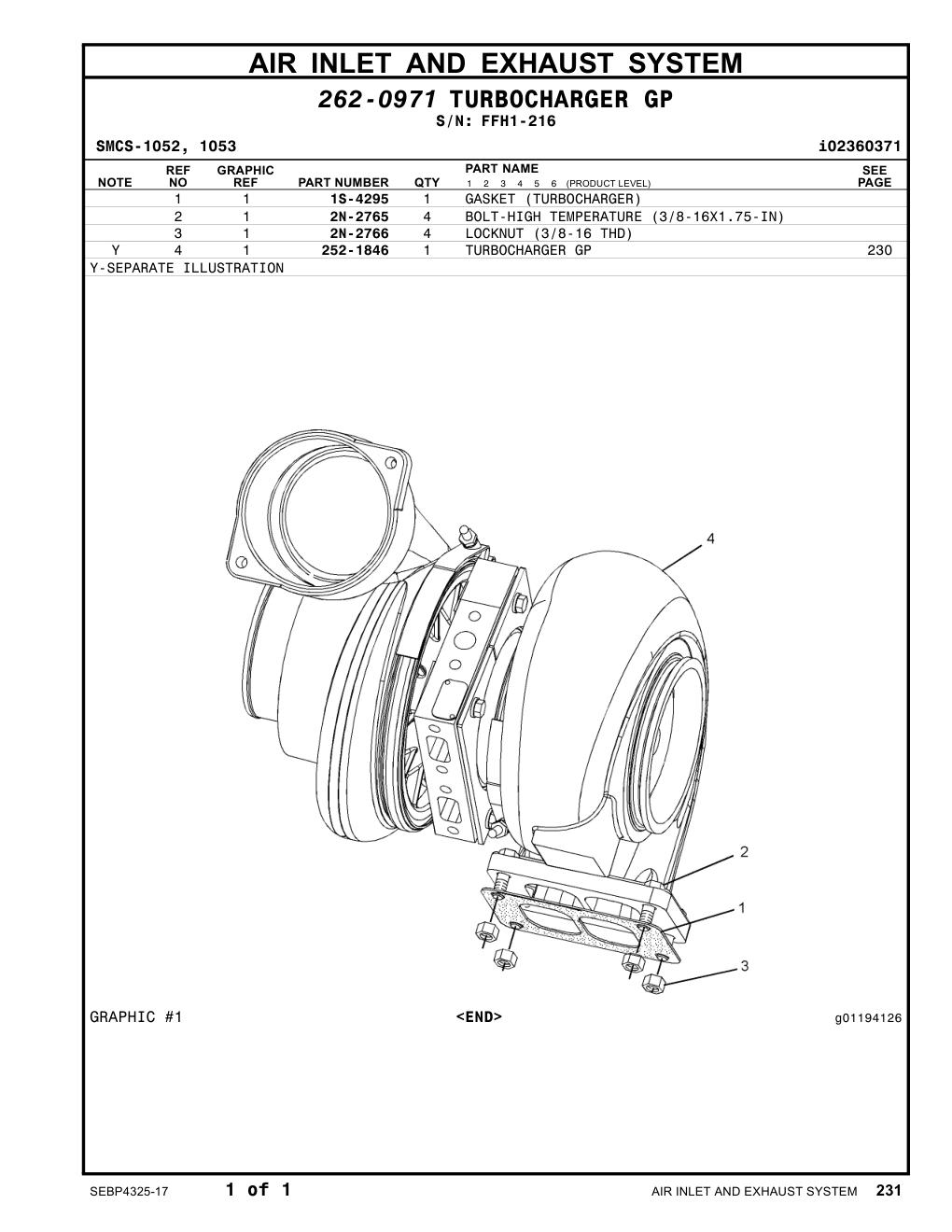 252-1846 TURBOCHARGER GP · S/N FFH1-216 CAT parts manual diagram