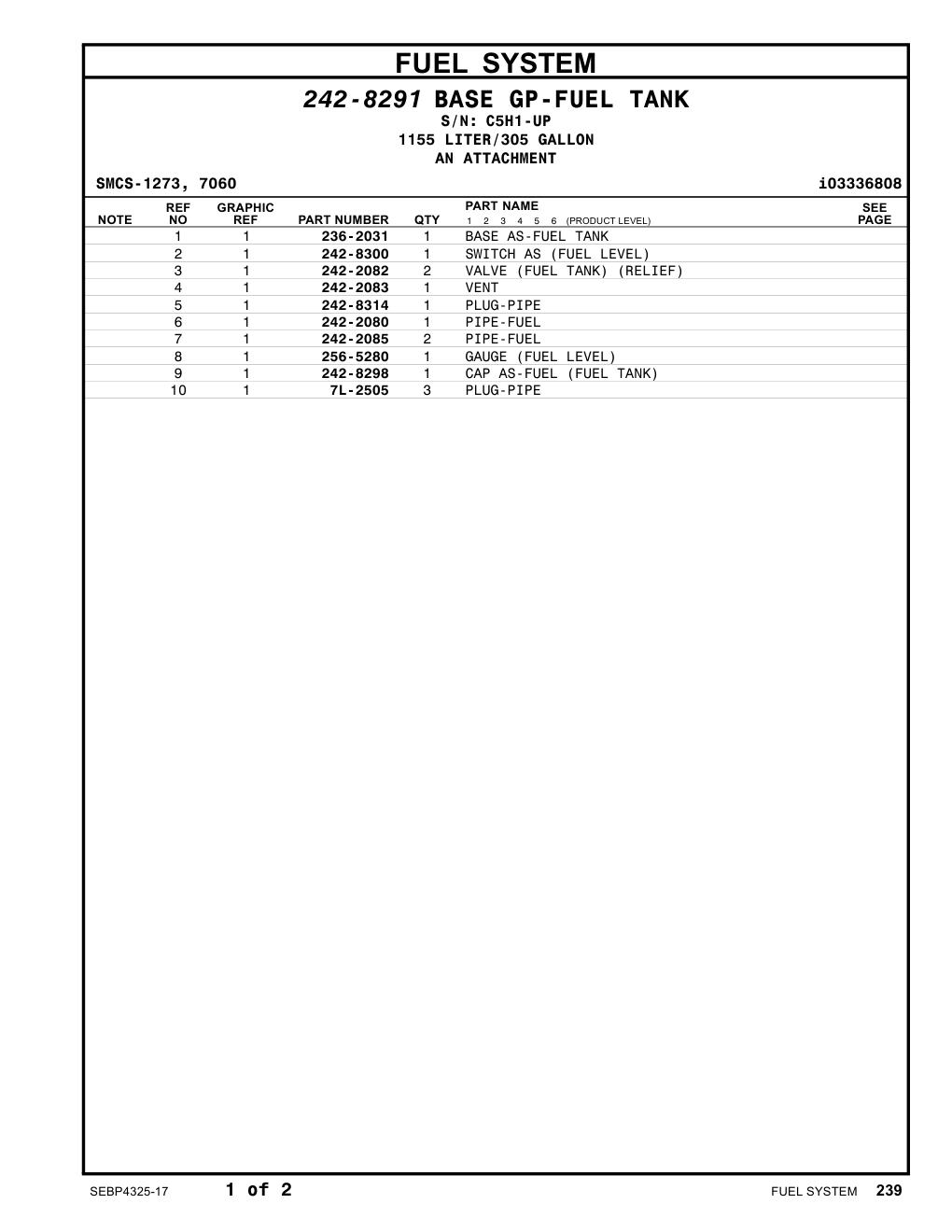 242-2080 PIPE-FUEL · S/N C5H1-UP CAT parts manual diagram