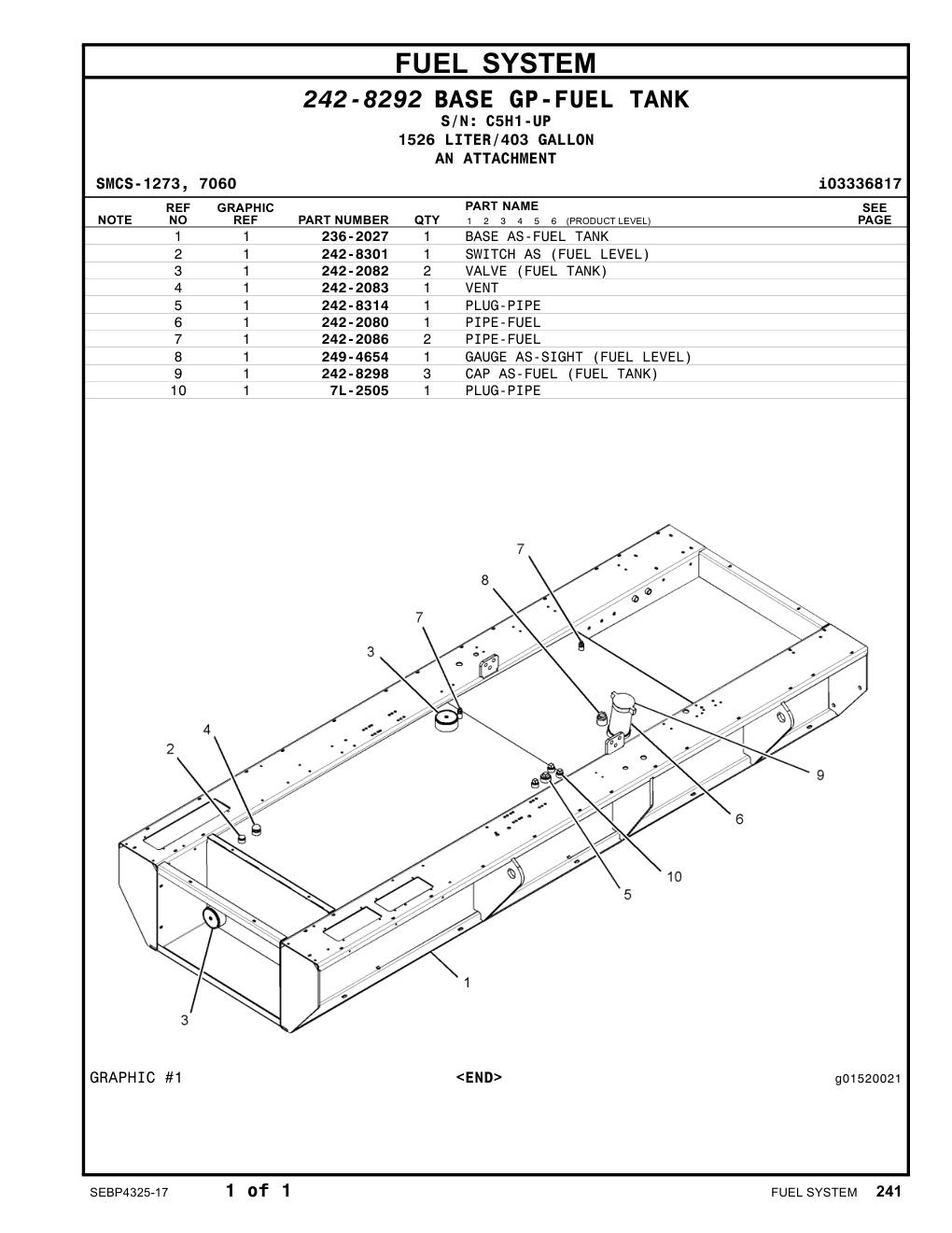 242-2086 PIPE-FUEL · S/N C5H1-UP CAT parts manual diagram