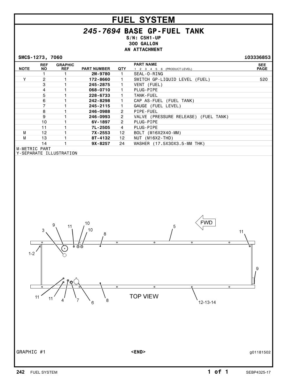 068-0710 PLUG-PIPE · S/N C5H1-UP CAT parts manual diagram