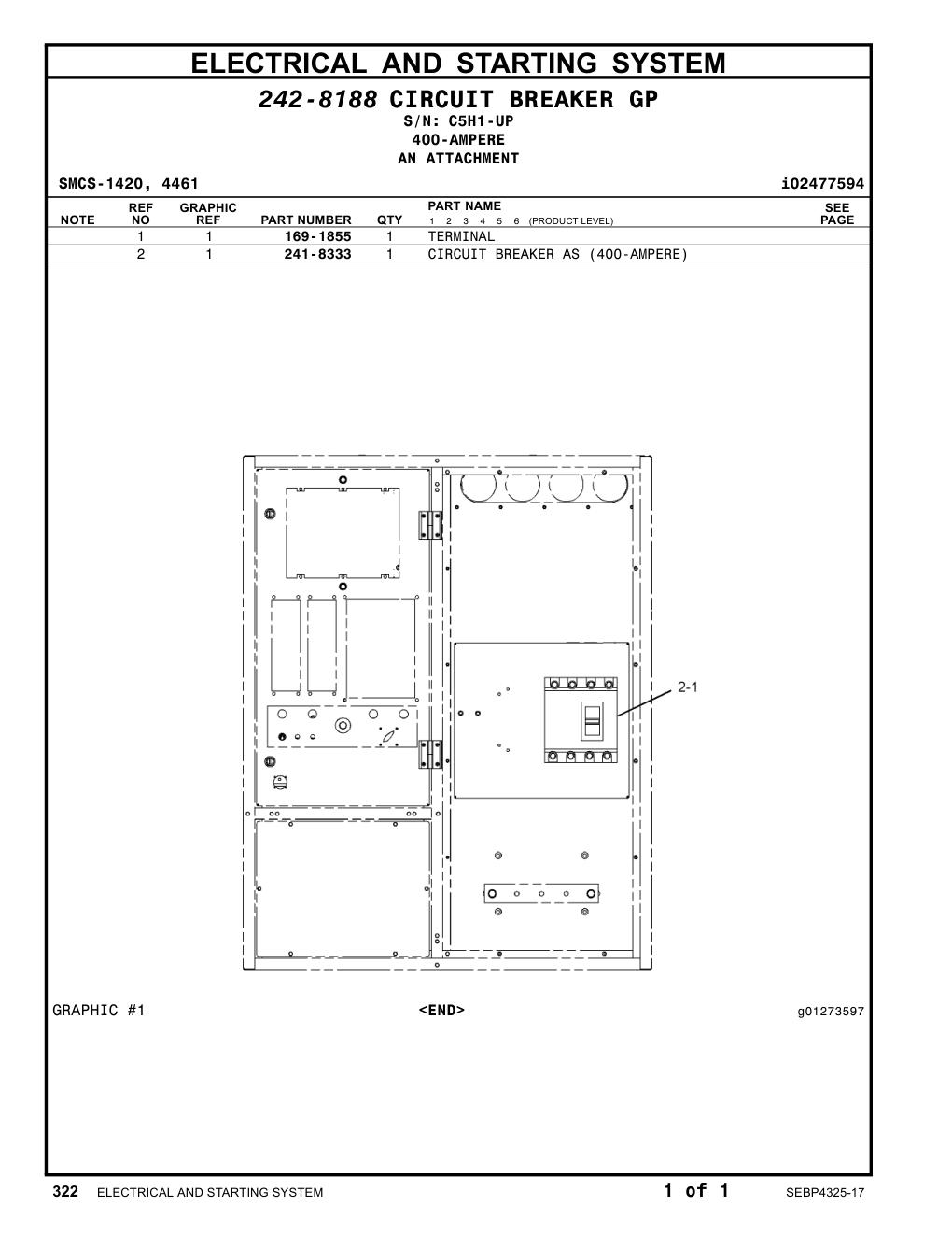 241-8333 CIRCUIT BREAKER AS (400-AMPERE) · S/N C5H1-UP CAT parts manual diagram