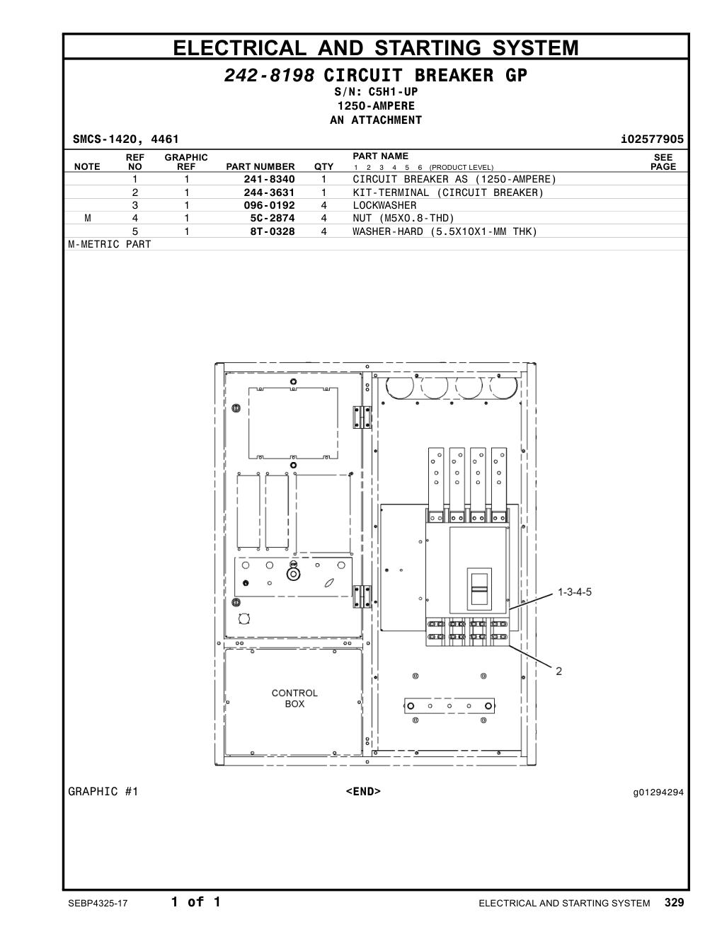 241-8340 CIRCUIT BREAKER AS (1250-AMPERE) · S/N C5H1-UP CAT parts manual diagram