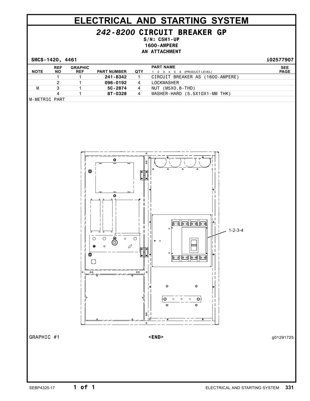241-8342 CIRCUIT BREAKER AS (1600-AMPERE) · S/N C5H1-UP CAT parts manual diagram