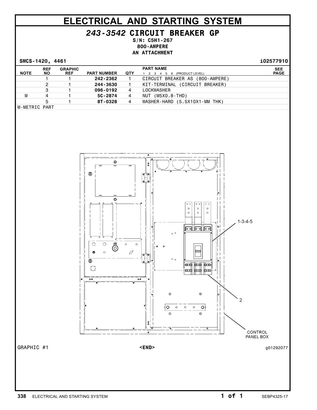 242-2362 CIRCUIT BREAKER AS (800-AMPERE) · S/N C5H1-267 CAT parts manual diagram