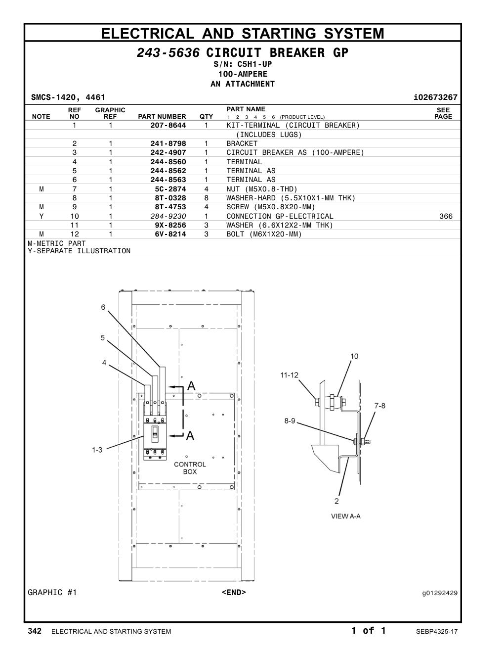 242-4907 CIRCUIT BREAKER AS (100-AMPERE) · S/N C5H1-UP CAT parts manual diagram