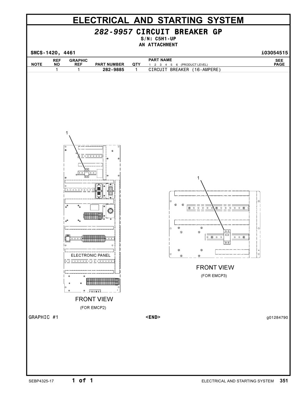 282-9885 CIRCUIT BREAKER (16-AMPERE) · S/N C5H1-UP CAT parts manual diagram