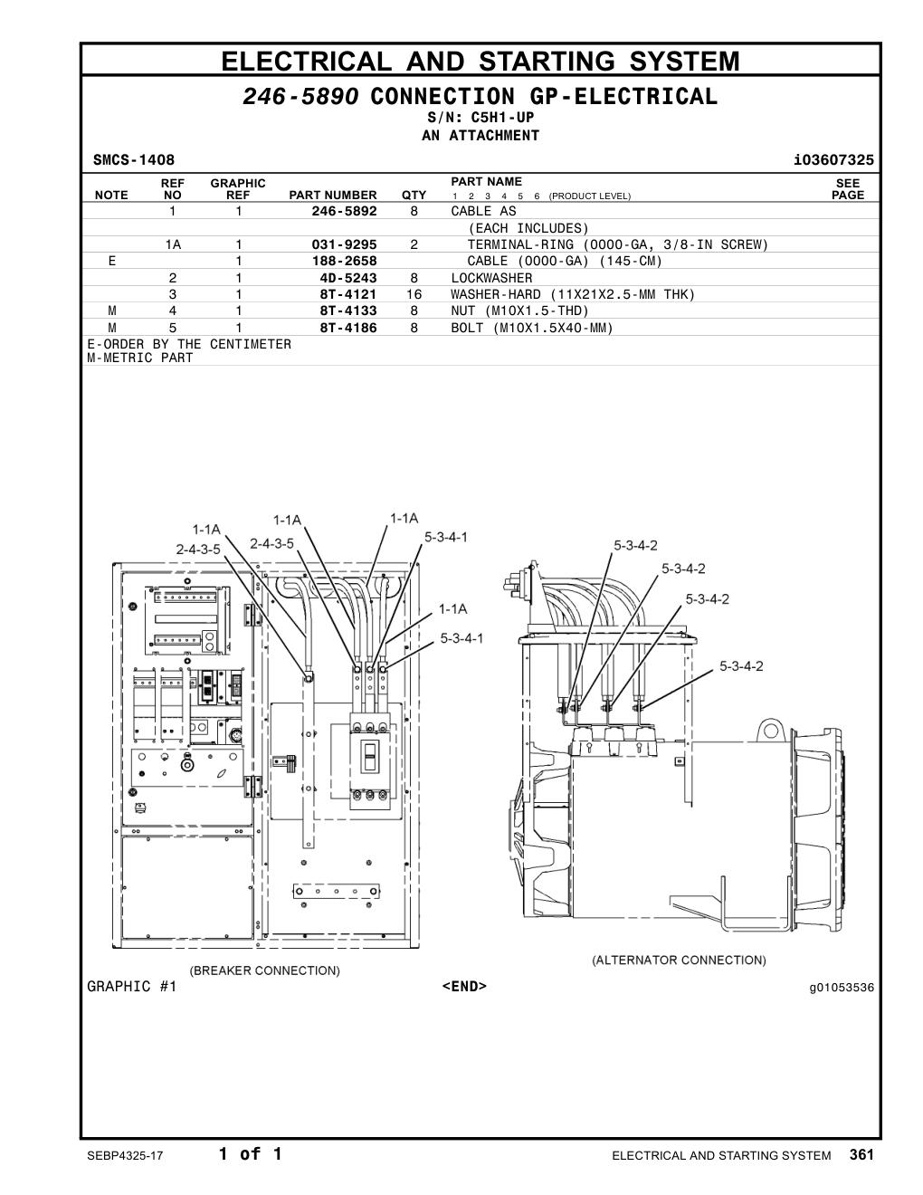 246-5892 CABLE AS · S/N C5H1-UP CAT parts manual diagram