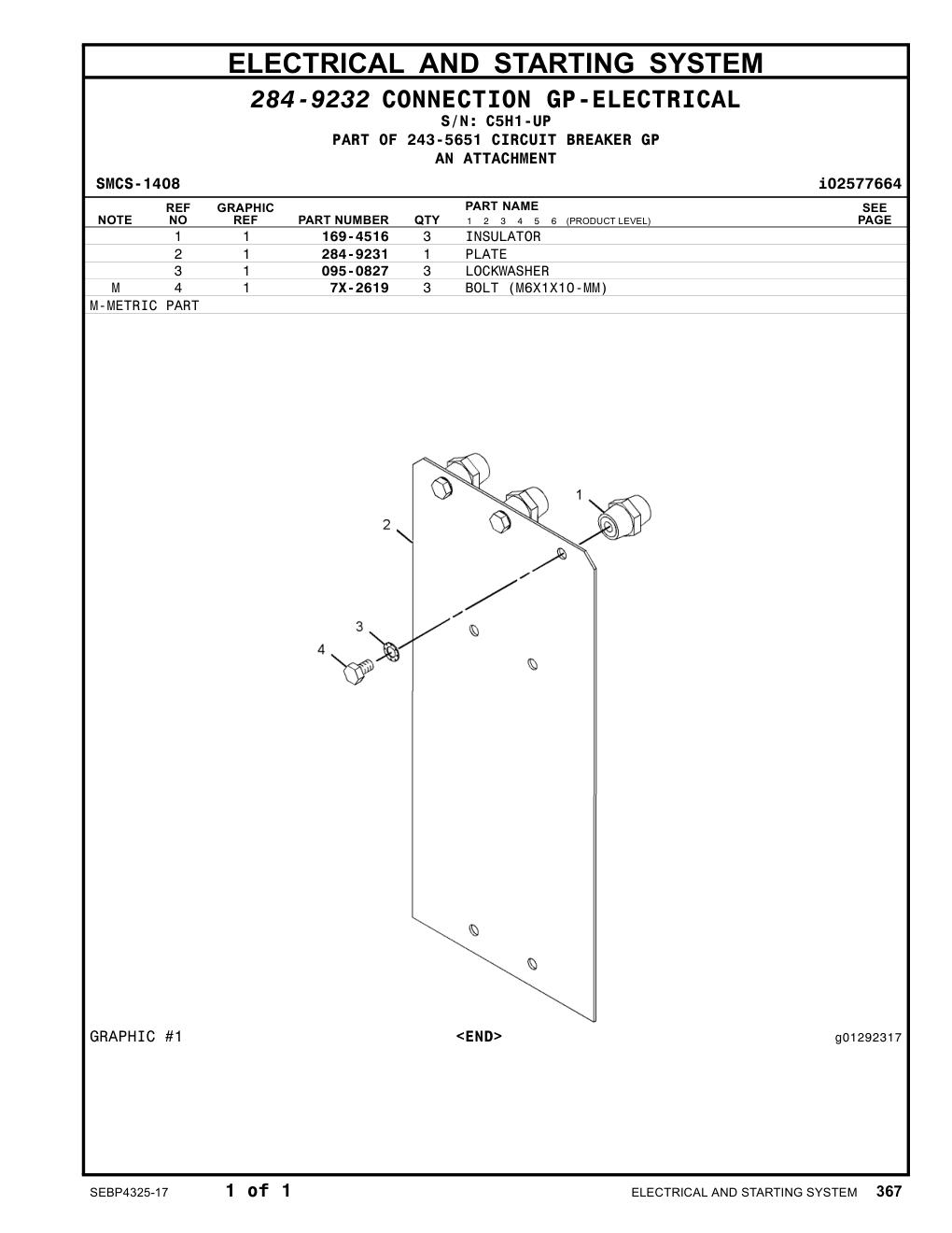 284-9231 PLATE · S/N C5H1-UP CAT parts manual diagram