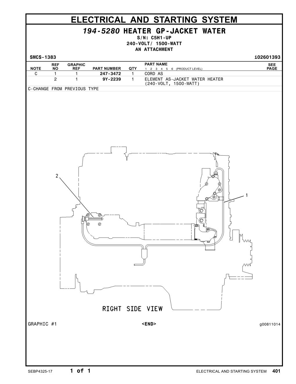 9Y-2239 ELEMENT AS-JACKET WATER HEATER · S/N C5H1-UP CAT parts manual diagram