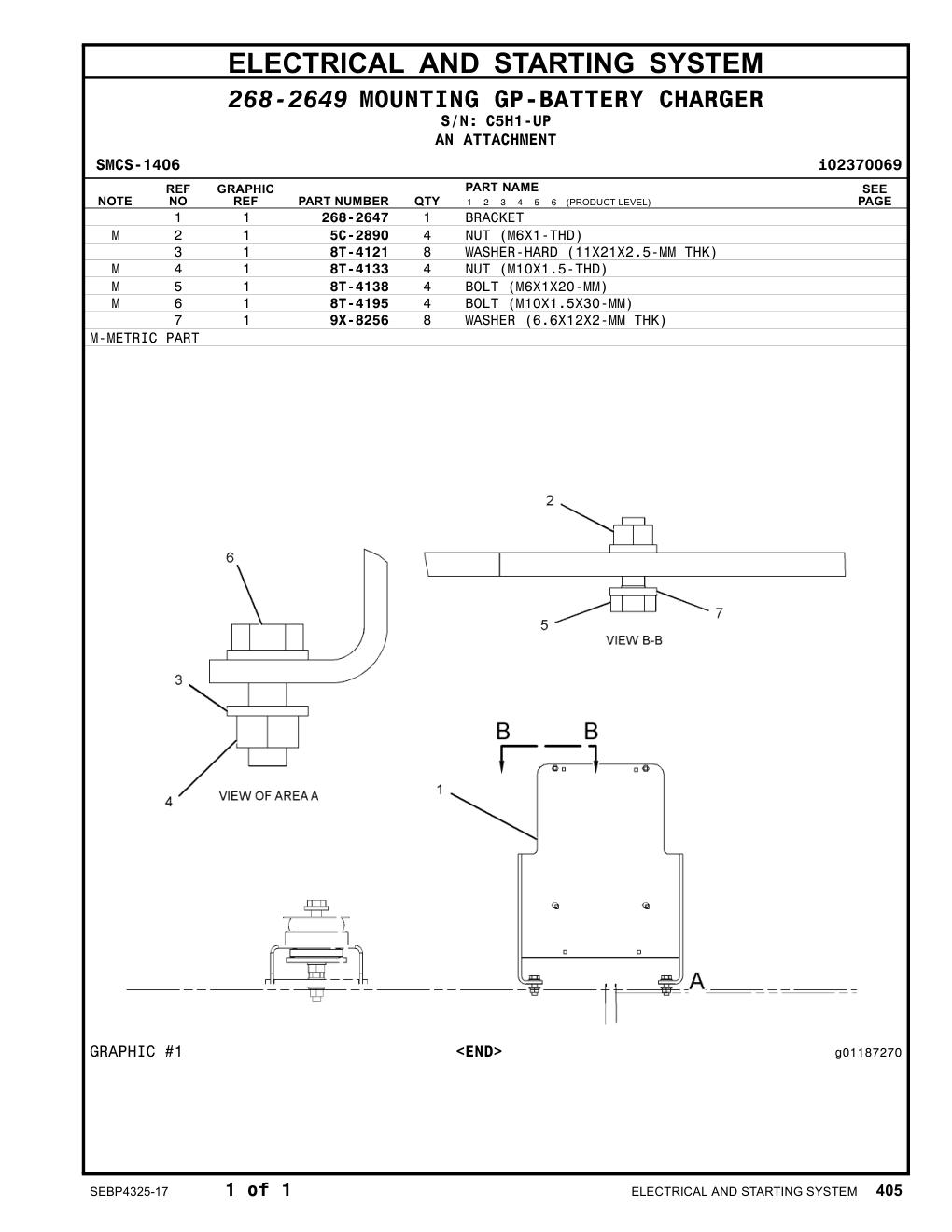 268-2647 BRACKET · S/N C5H1-UP CAT parts manual diagram