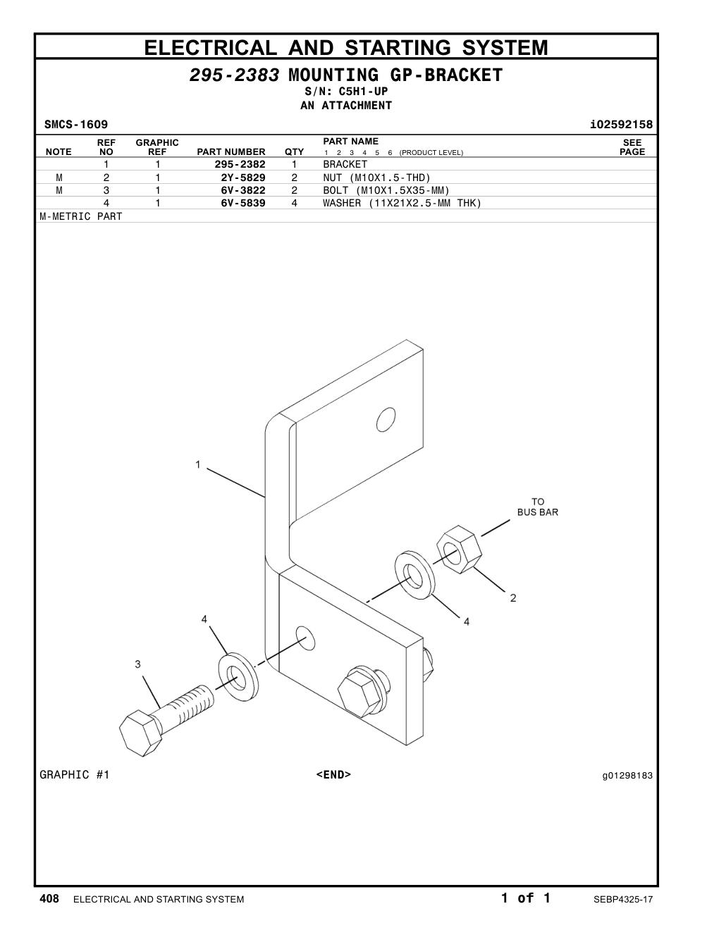 295-2382 BRACKET · S/N C5H1-UP CAT parts manual diagram