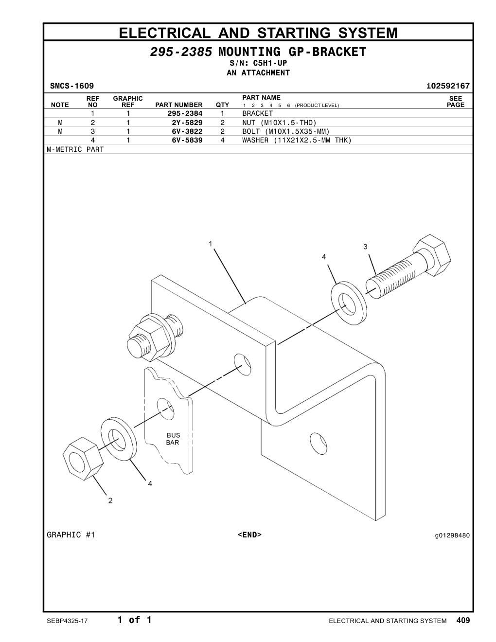 295-2384 BRACKET · S/N C5H1-UP CAT parts manual diagram