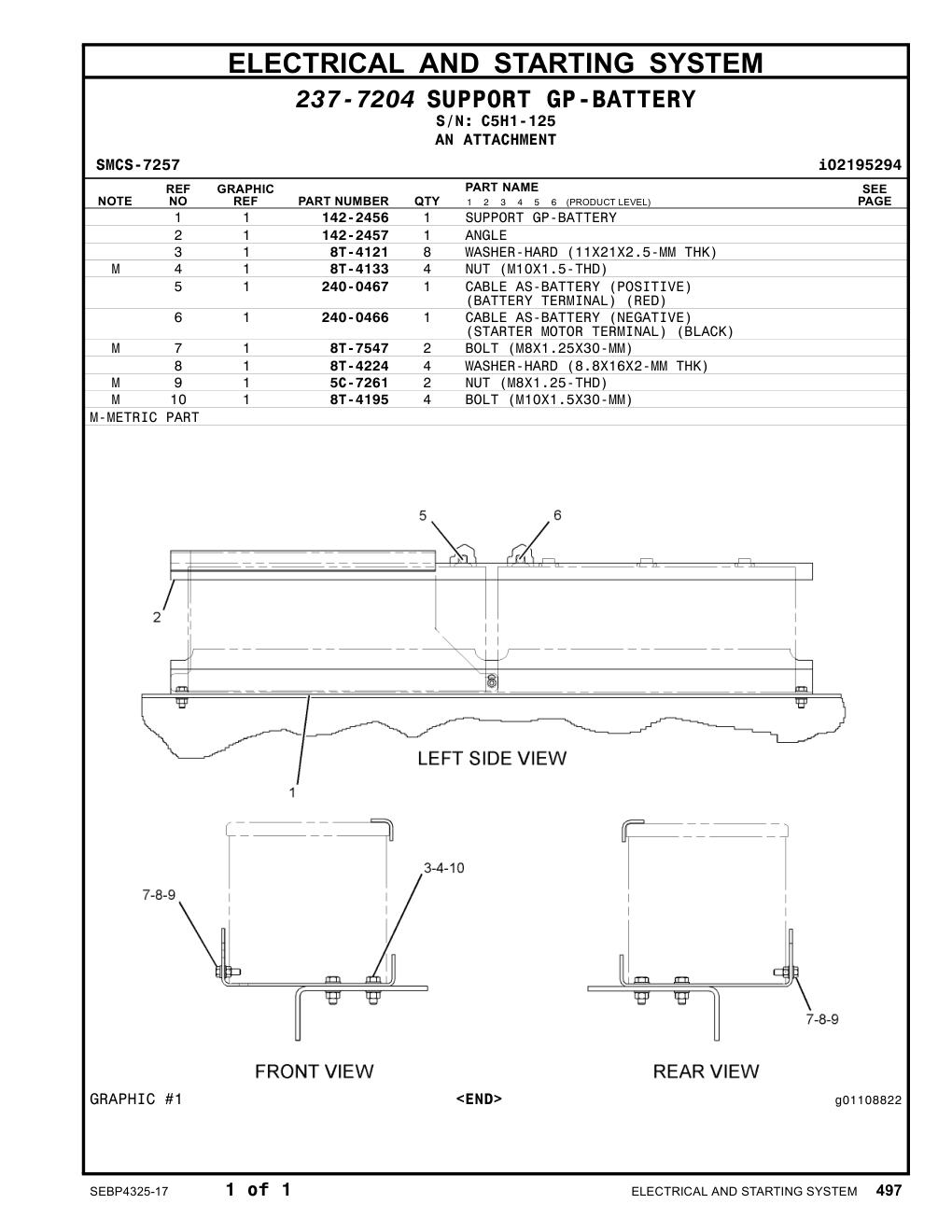 240-0466 CABLE AS-BATTERY (NEGATIVE) · S/N C5H1-125 CAT parts manual diagram