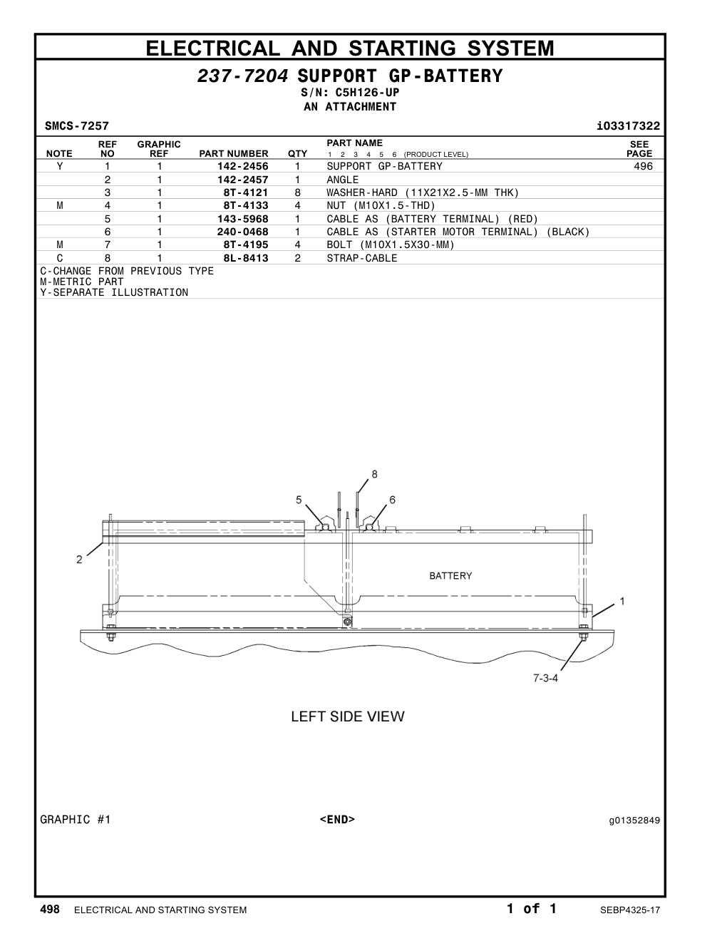 240-0468 CABLE AS (STARTER MOTOR TERMINAL) (BLACK) · S/N C5H126-UP CAT parts manual diagram