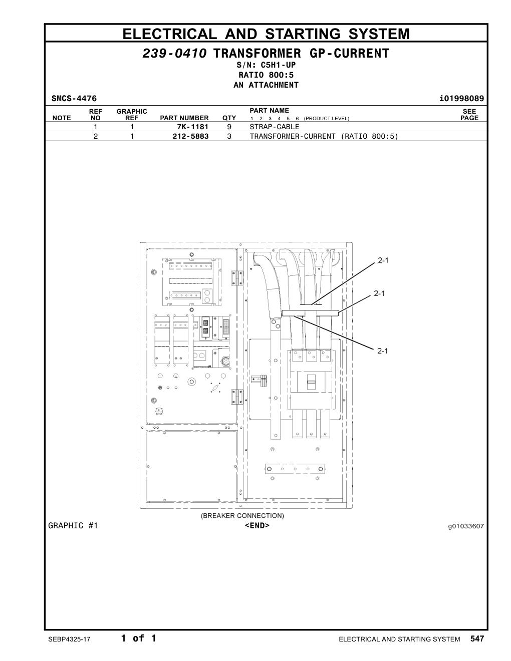 212-5883 - TRANSFORMER-CURRENT (RATIO 800:5)