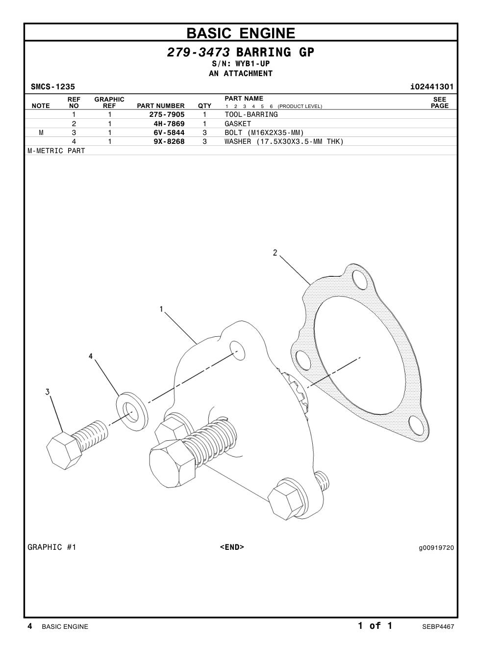 275-7905 TOOL-BARRING · S/N WYB1-UP CAT parts manual diagram