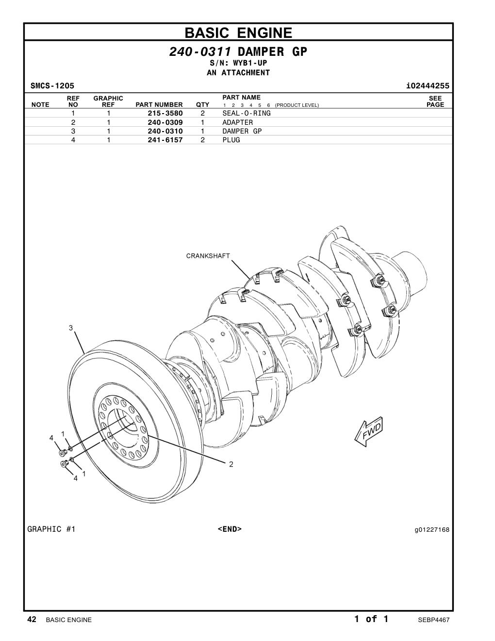 240-0310 DAMPER GP · S/N WYB1-UP CAT parts manual diagram