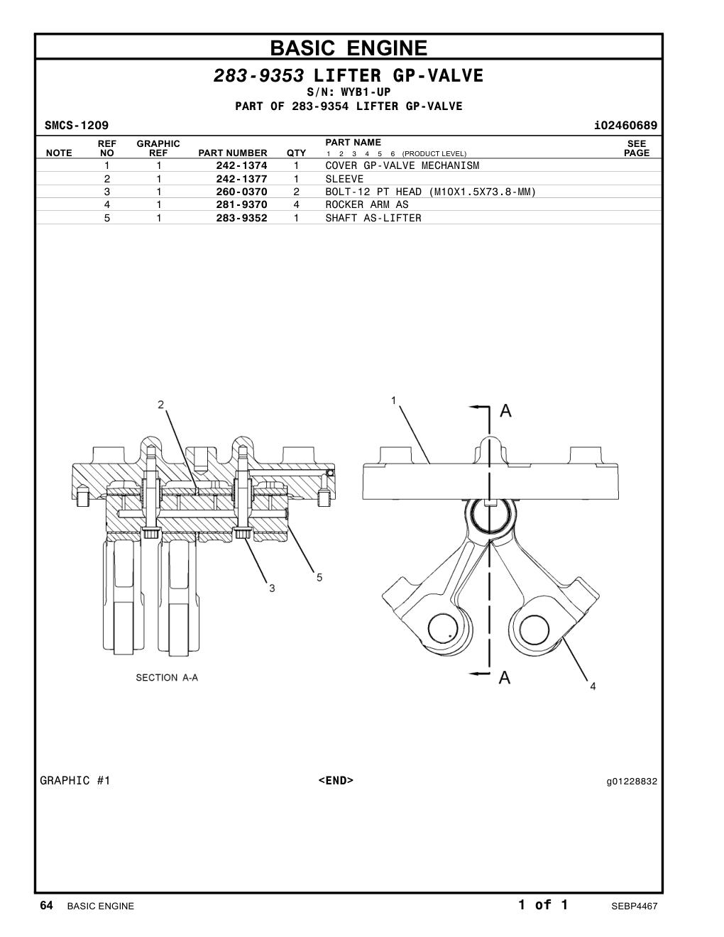 242-1374 COVER GP-VALVE MECHANISM · S/N WYB1-UP CAT parts manual diagram