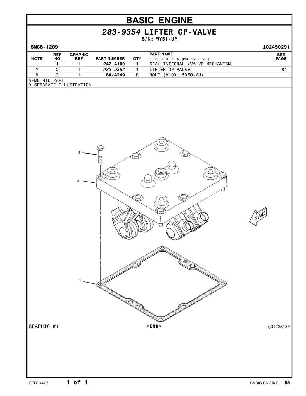 283-9353 LIFTER GP-VALVE · S/N WYB1-UP CAT parts manual diagram