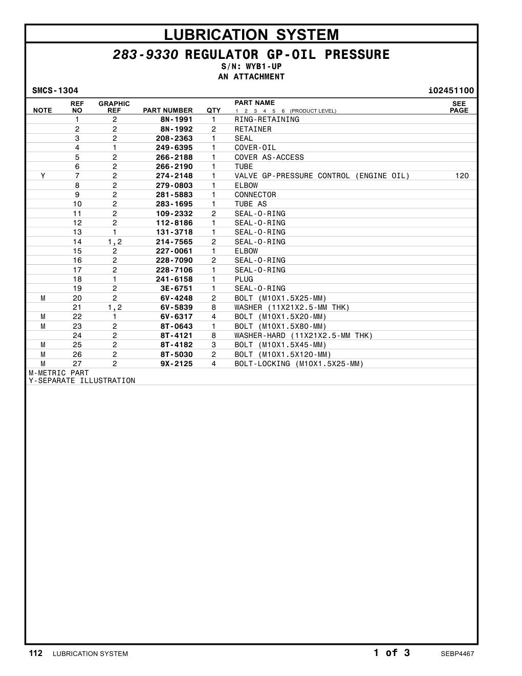 228-7106 SEAL-O-RING · S/N WYB1-UP CAT parts manual diagram