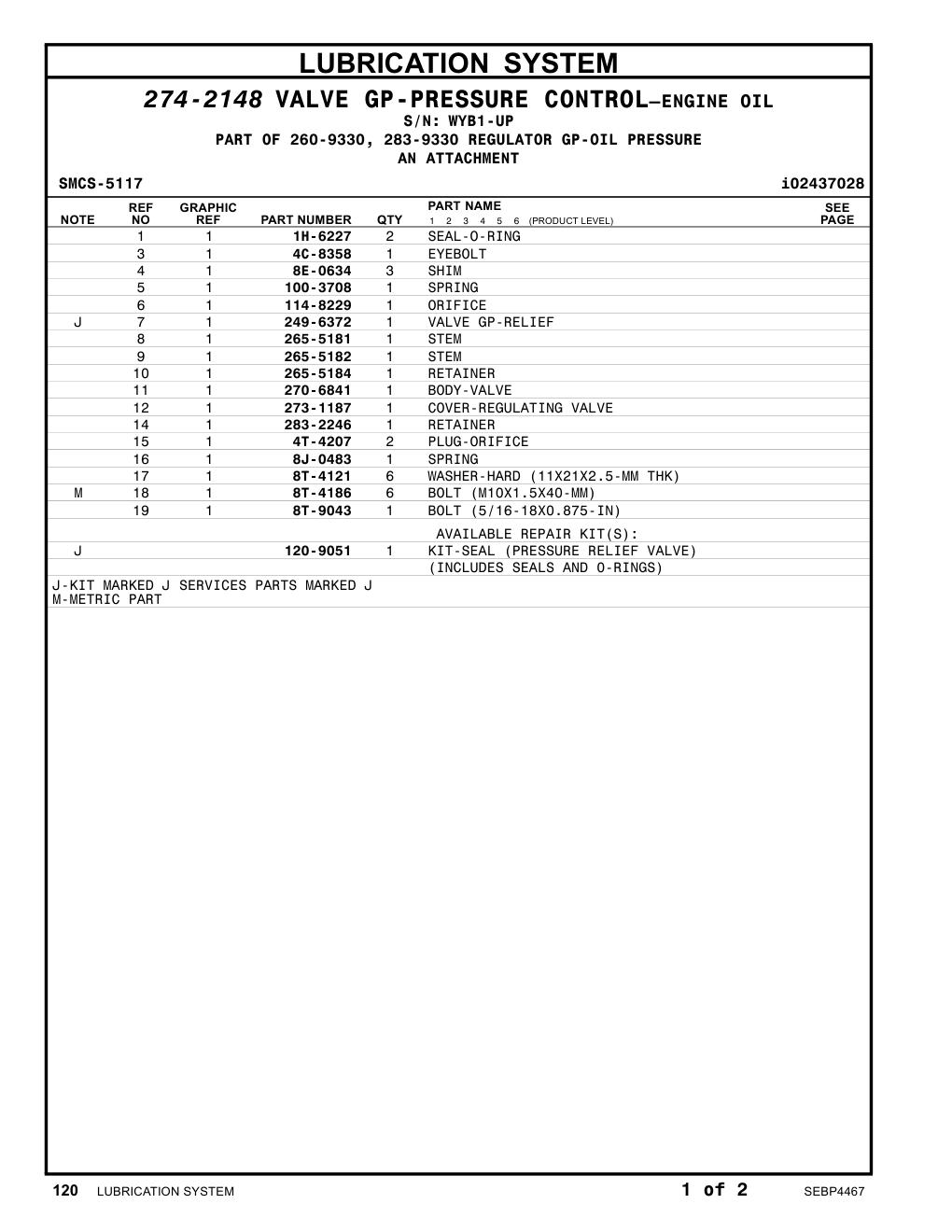 265-5184 RETAINER · S/N WYB1-UP CAT parts manual diagram