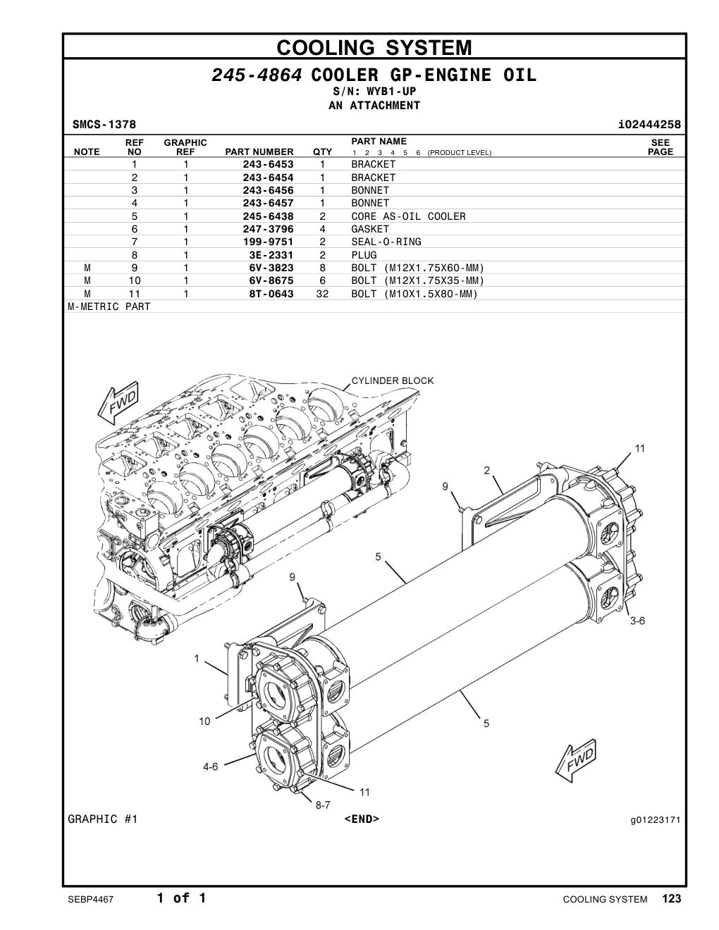 243-6457 BONNET · S/N WYB1-UP CAT parts manual diagram