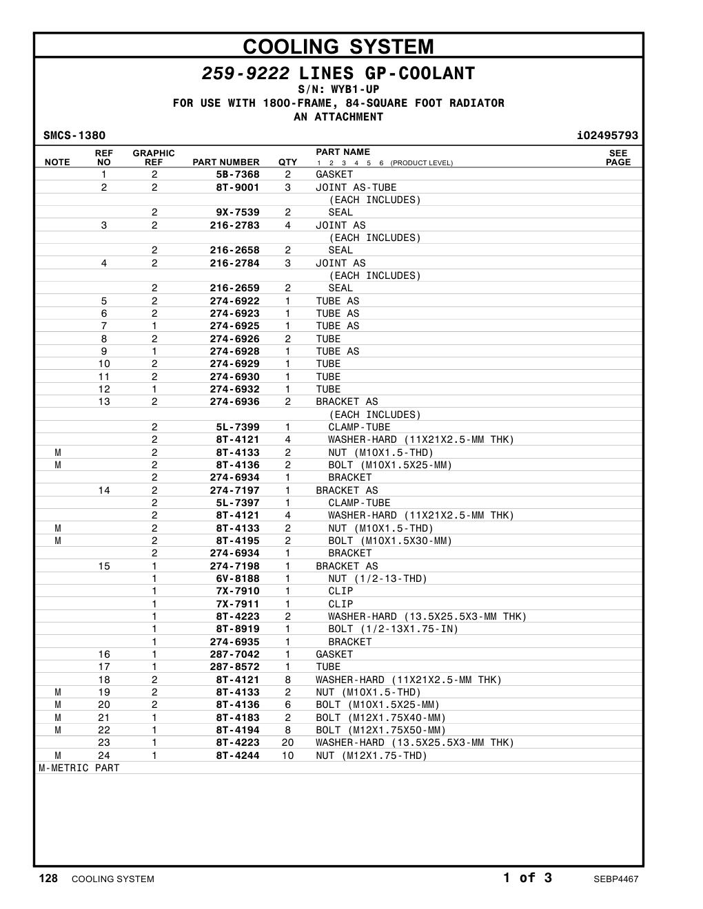 7X-7911 CLIP · S/N WYB1-UP CAT parts manual diagram