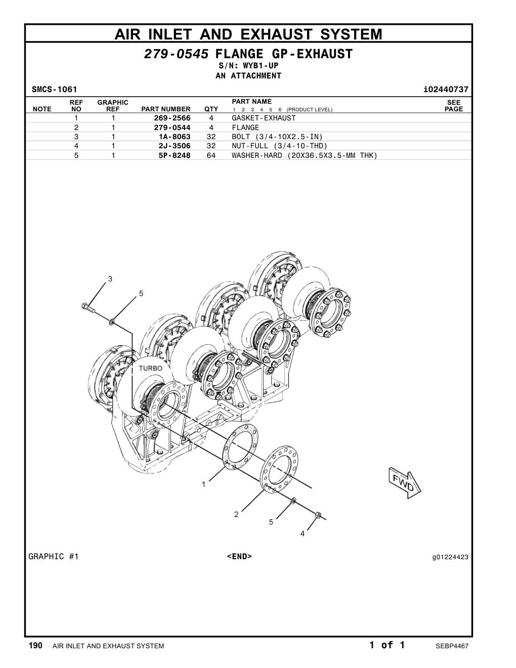 279-0544 FLANGE · S/N WYB1-UP CAT parts manual diagram