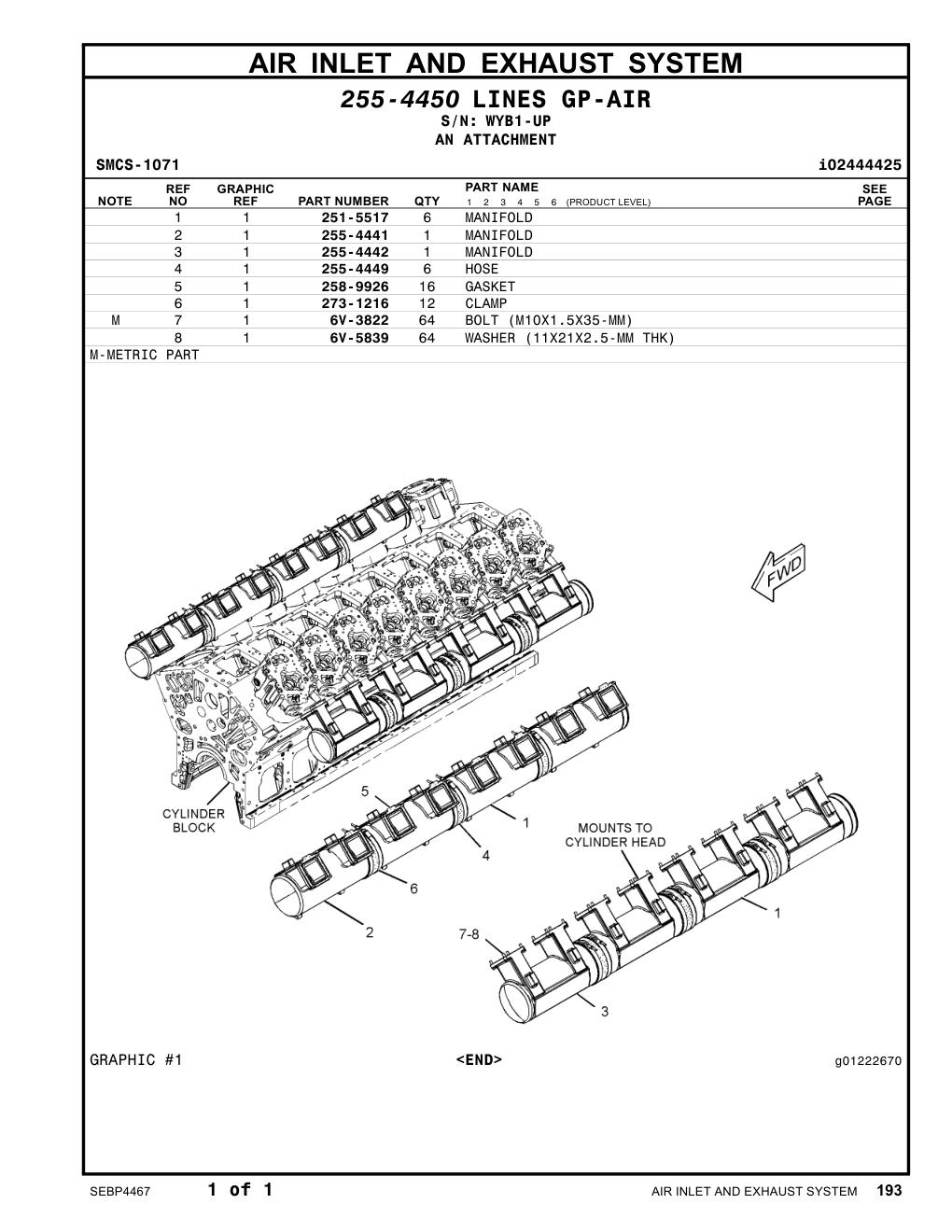 255-4449 HOSE · S/N WYB1-UP CAT parts manual diagram