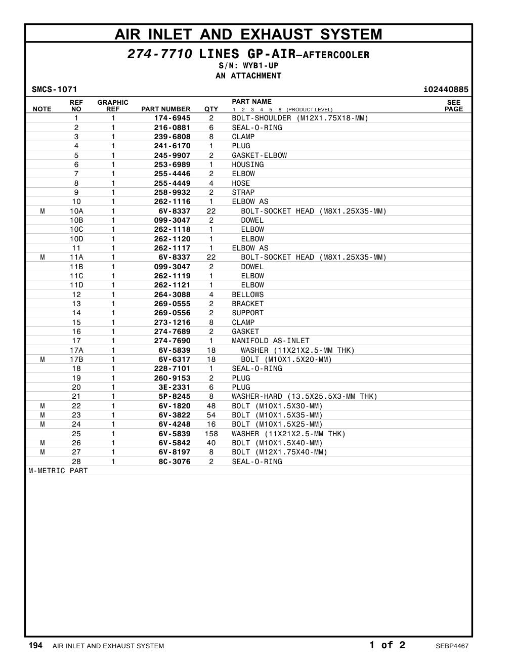 174-6945 BOLT-SHOULDER (M12X1.75X18-MM) · S/N WYB1-UP CAT parts manual diagram