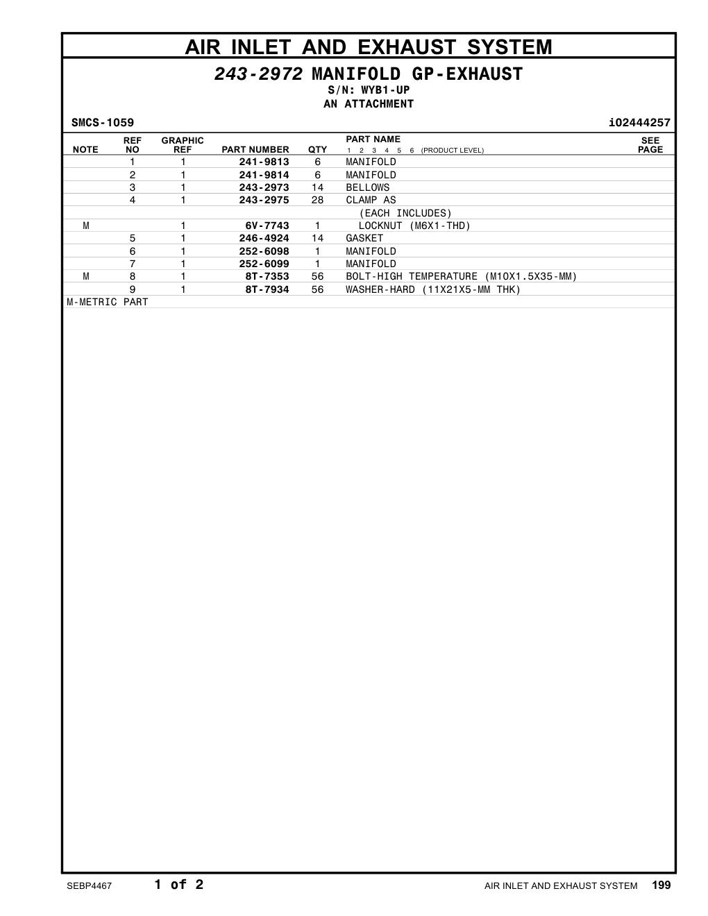 243-2973 BELLOWS · S/N WYB1-UP CAT parts manual diagram