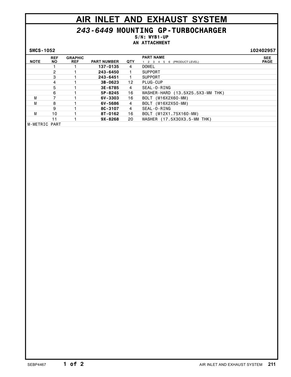 243-6450 SUPPORT · S/N WYB1-UP CAT parts manual diagram